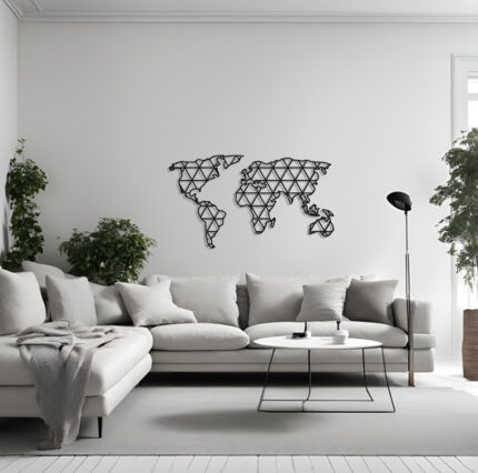 Metallwandkarte der Welt mit Dreiecken