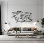 Wanddekoration aus Metall - Weltkarte schwarz