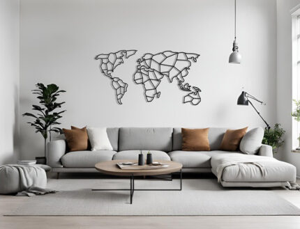 geometrische Weltkarte aus Metall - schwarz