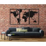 Metalldekoration Karte der Welt Triptychon