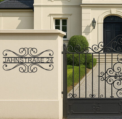 rustikales Adressschild mit Hausnummer